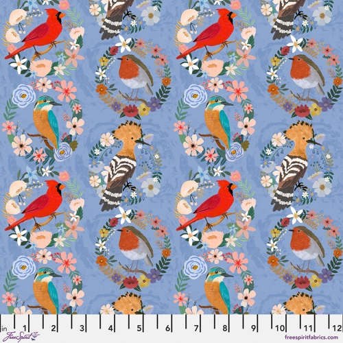 Patchwork Baumwolle - Mia Charro - Bird Garden - Bird Wreaths - Blue